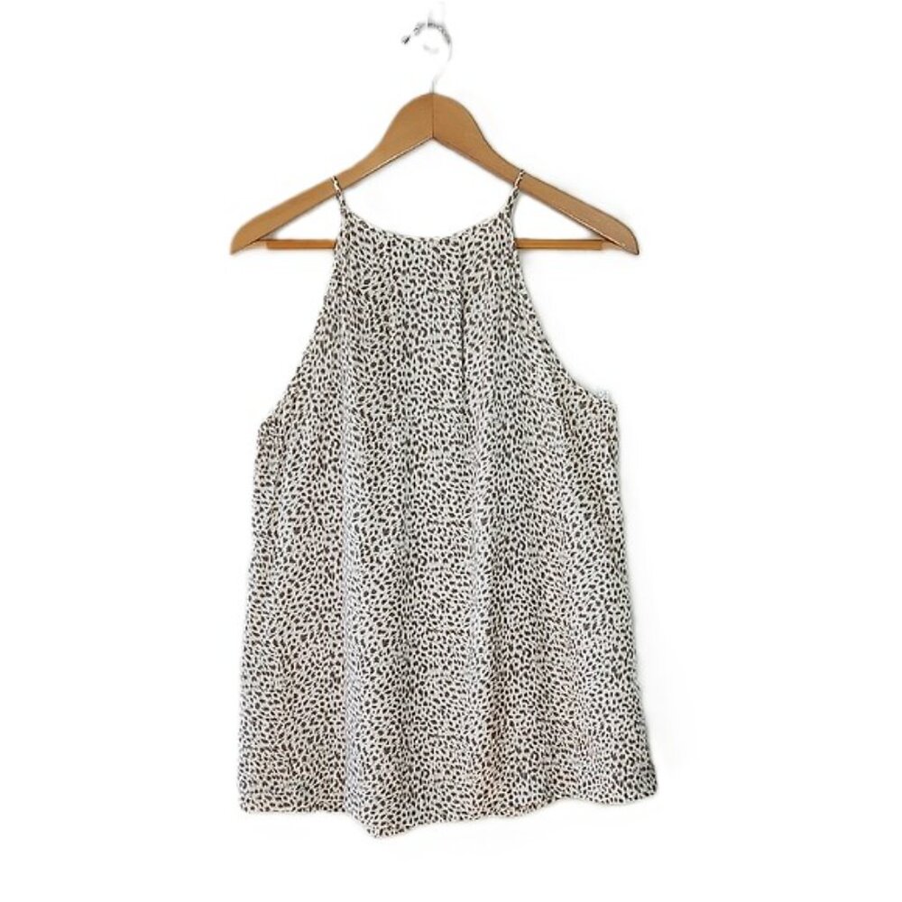 Banana Republic Silk Cream Brown Printed Halter Tank Top size L Office Playful